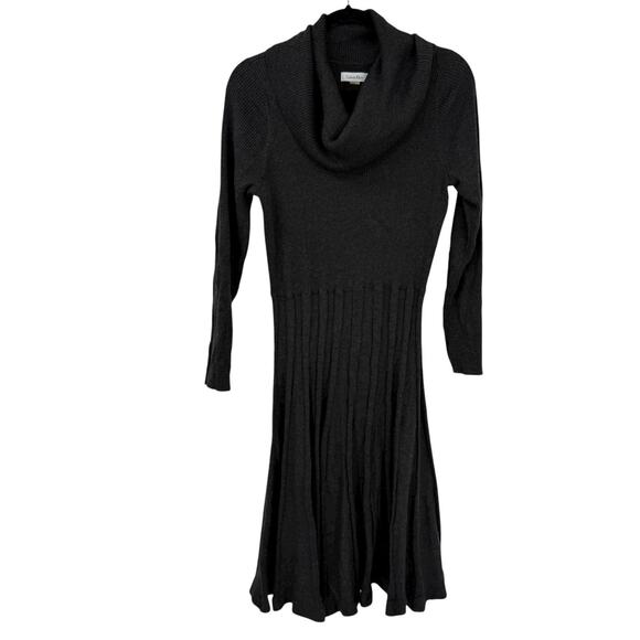 Calvin Klein Plus Size 1X Black Ribbed Knit Maxi Dress Long Sleeve Flare Hem - Picture 1 of 10